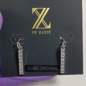 Polished Silver tone Bar Cubic Zirconia  Teardrop Earrings